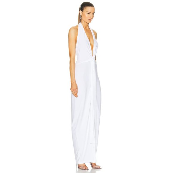 Norma Kamali Tie Front Halter Gown in Snow White - Picture 2 of 3